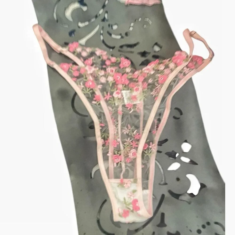 FFF Pink Plus Size Sheer Floral Bra & Panty Set Size 2X NWT